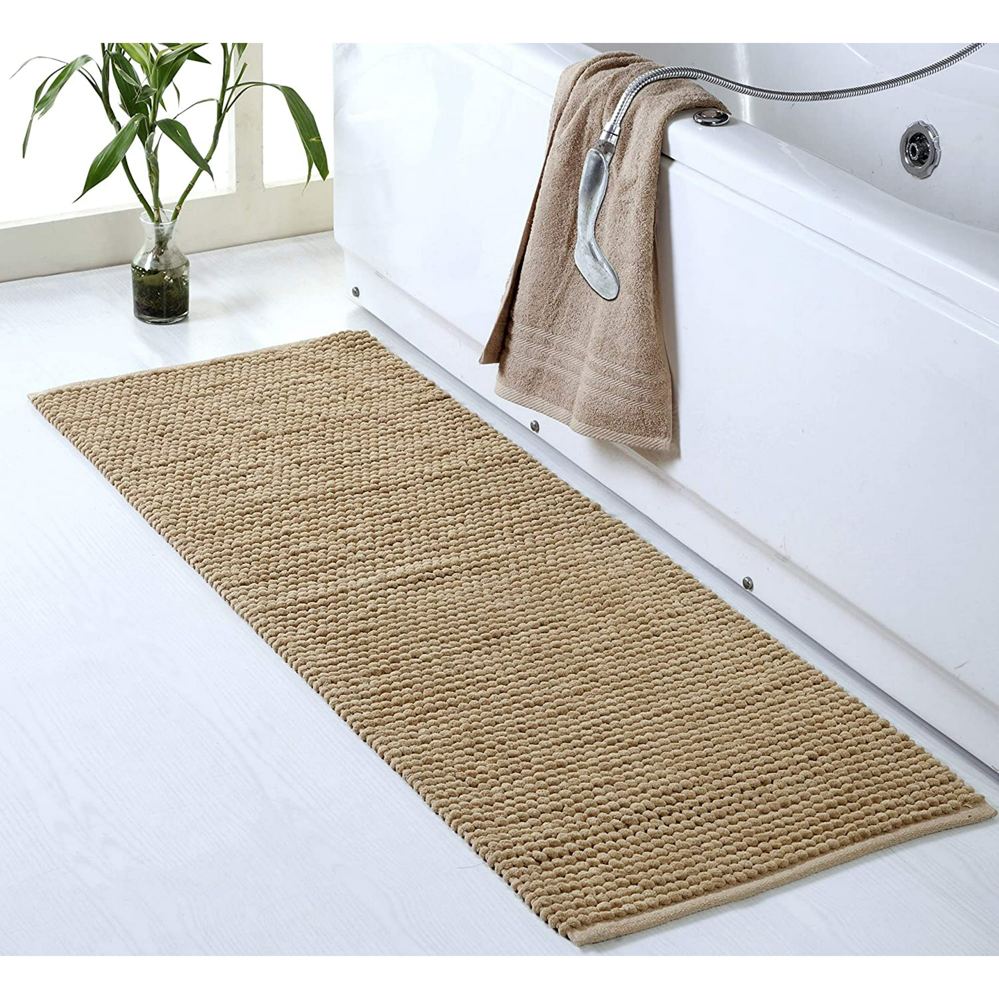 and Toilet-Sable Perfect Bath Mat for Shower Machine Washable Bath Tub 22x60 Inch Sink Taupe Extra Long Bath Rug Vanity Ultra Soft Plush Absorbent Micro Cotton Popcorn Bath Rug 